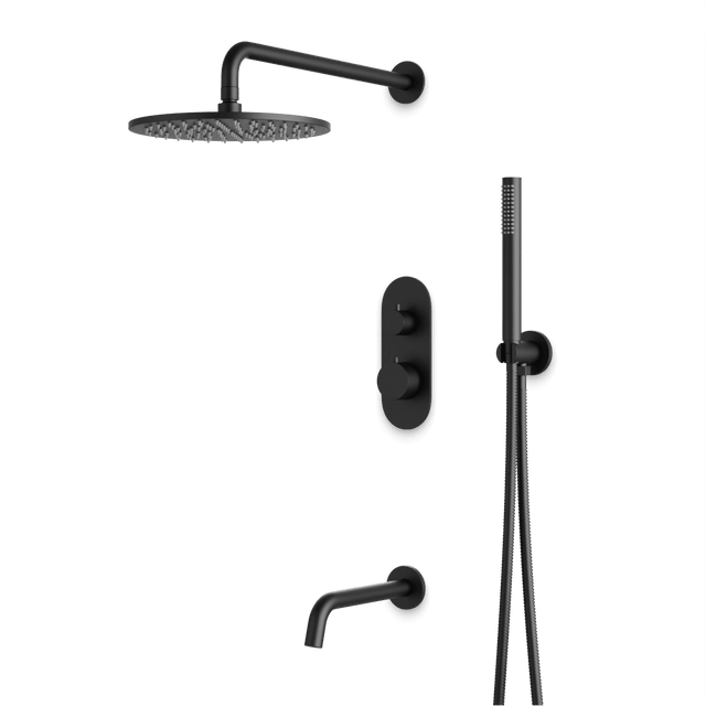 Artos Opera Thermostatic Shower Trim Kit with Hand Shower, Tub Filler in Matte Black – Wide Control Trim Style – PS120BK