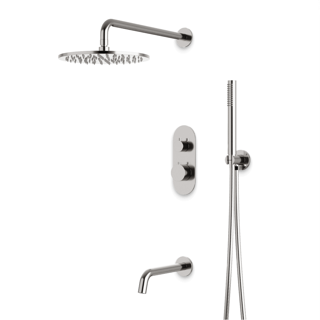 Artos Opera Thermostatic Shower Trim Kit with Hand Shower, Tub Filler in Brushed Nickel – Wide Control Trim Style – PS120BN