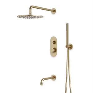 Artos Opera Thermostatic Shower Trim Kit with Hand Shower, Tub Filler in Satin Brass – Wide Control Trim Style