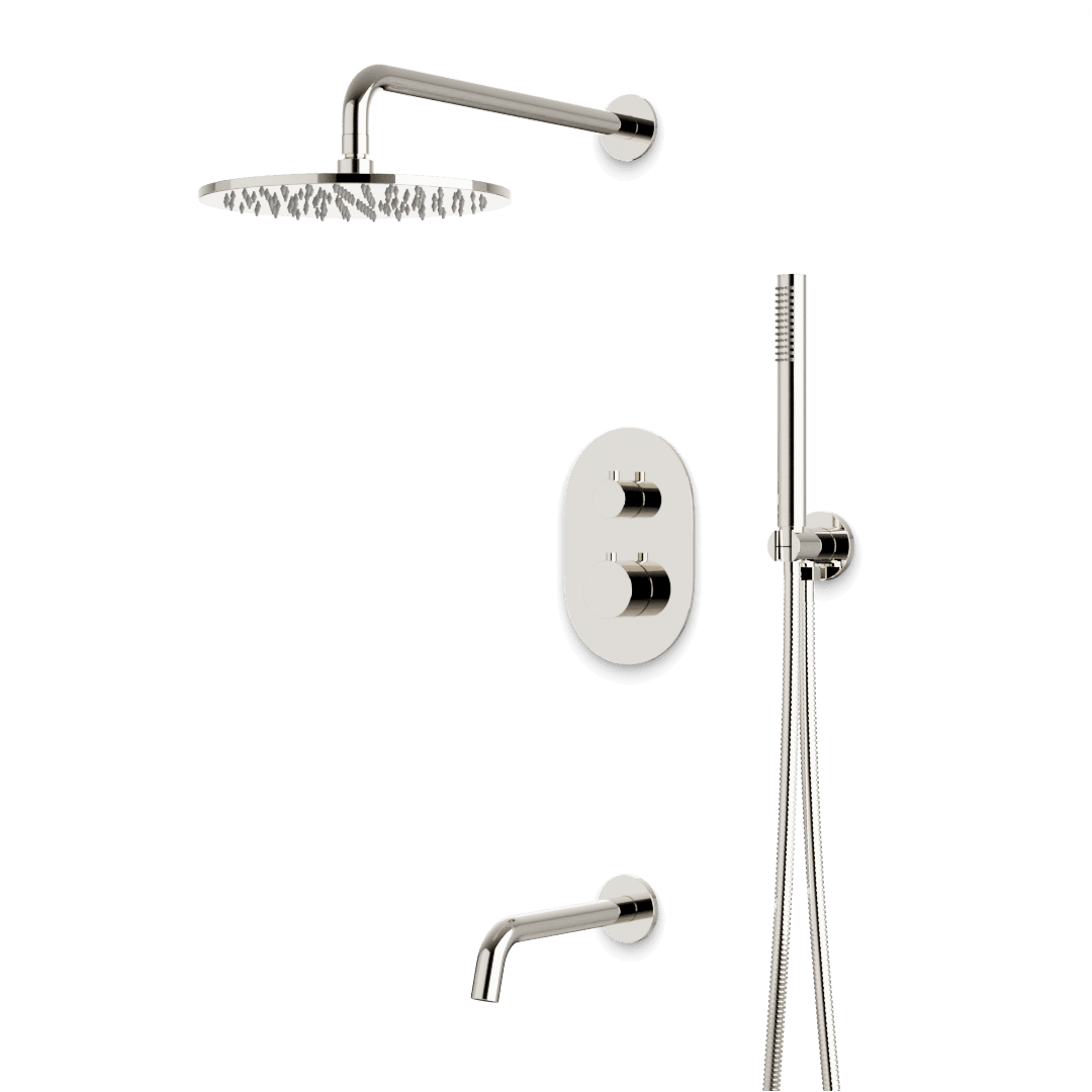 Artos Opera Thermostatic Shower Trim Kit with Hand Shower, Tub Filler in Polished Nickel – Wide Control Trim Style – PS120PN
