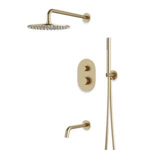 Artos Opera Thermostatic Shower Trim Kit with Hand Shower, Tub Filler in Satin Brass – Wide Control Trim Style – PS120SB