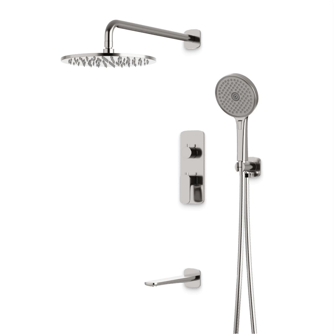 Artos Harmony Thermostatic Shower Trim Kit with Hand Shower, Tub Filler in Brushed Nickel – 12" Shower Head Size – PS120W12TRBN