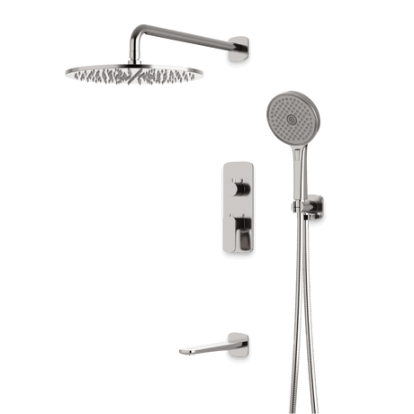 Artos Harmony Thermostatic Shower Trim Kit with Hand Shower, Tub Filler in Brushed Nickel – 8" Shower Head Size – PS120W8TRBN