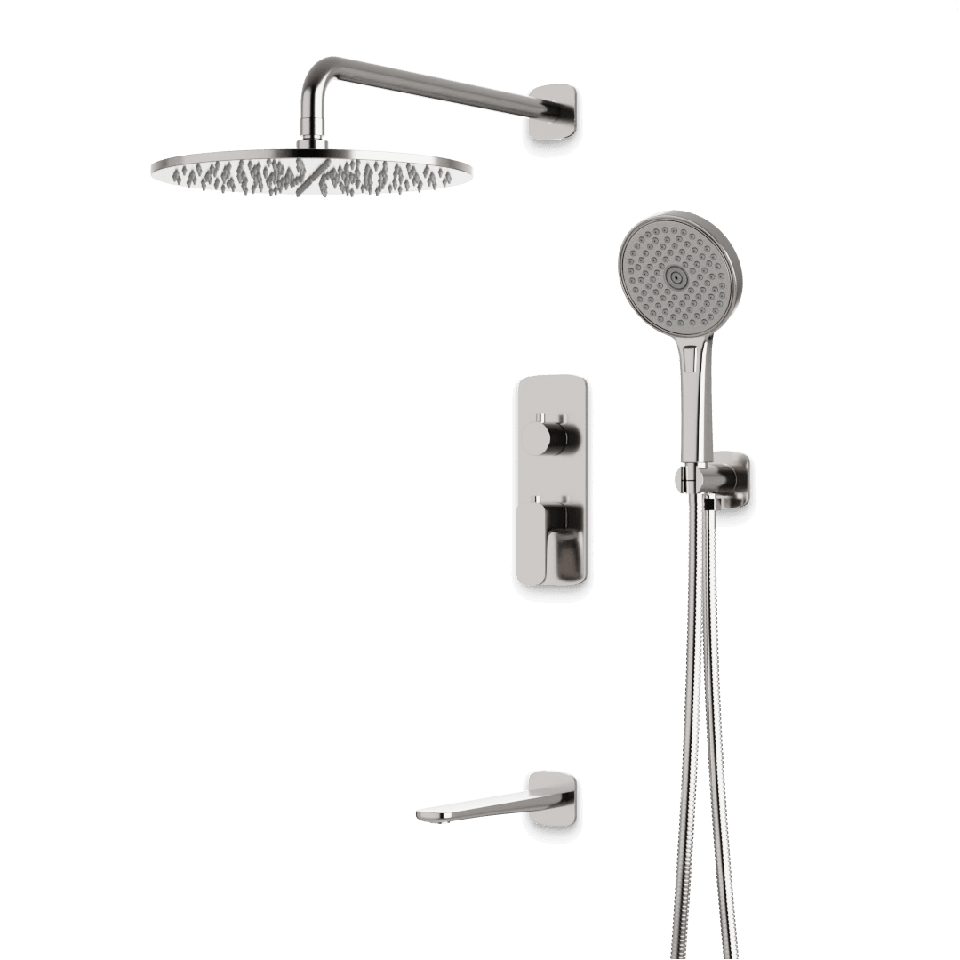 Artos Harmony Thermostatic Shower Trim Kit with Hand Shower, Tub Filler in Brushed Nickel – 12" Shower Head Size – PS120W12TRBN