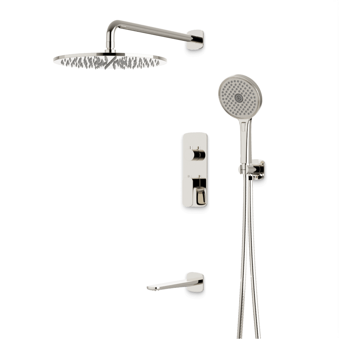 Artos Harmony Thermostatic Shower Trim Kit with Hand Shower, Tub Filler in Polished Nickel – 8" Shower Head Size – PS120W8TRPN