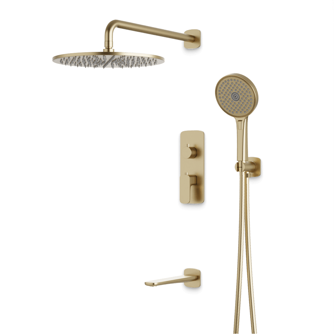 Artos Harmony Thermostatic Shower Trim Kit with Hand Shower, Tub Filler in Satin Brass – 8" Shower Head Size – PS120W8TRSB