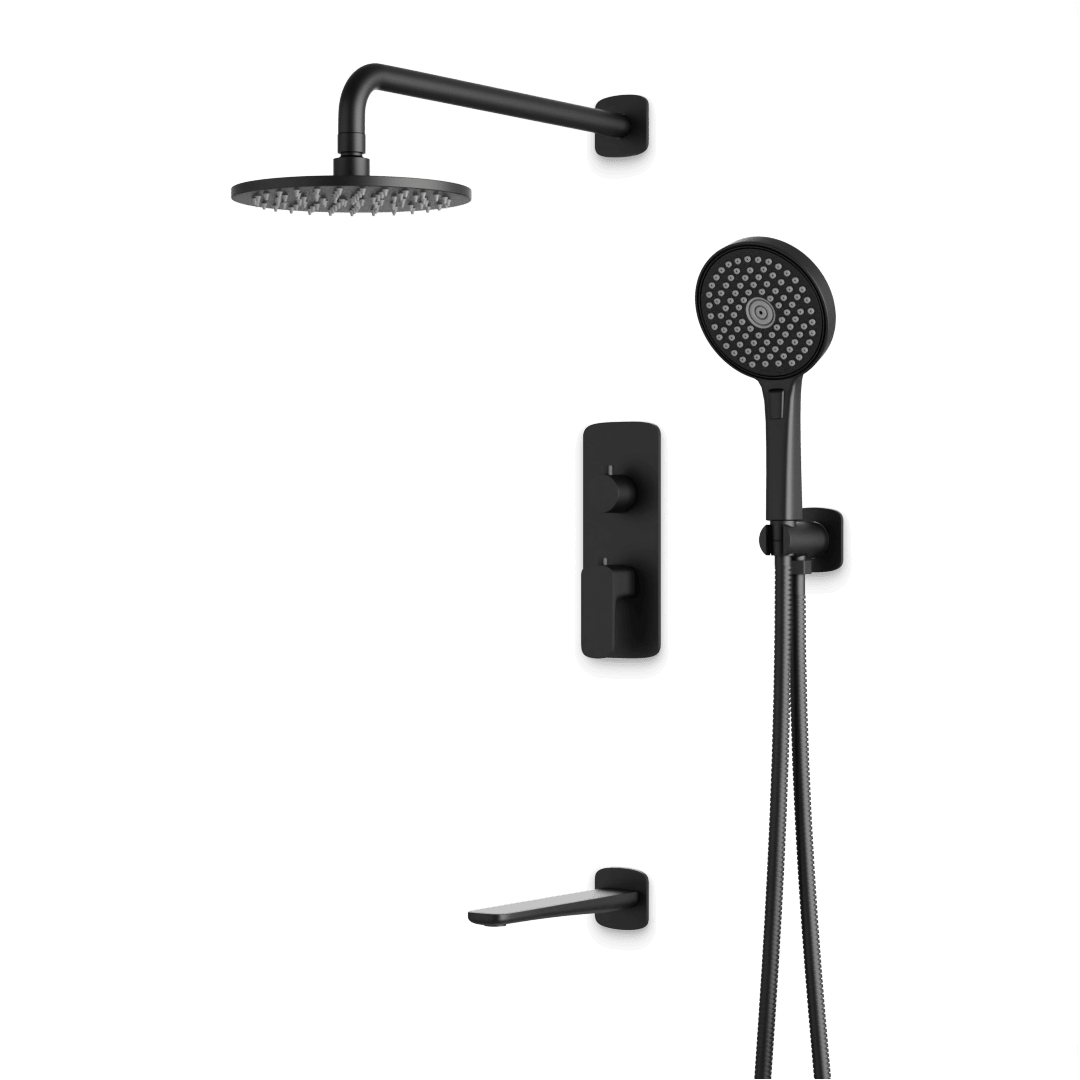 Artos Harmony Thermostatic Shower Trim Kit with Hand Shower, Tub Filler in Matte Black – 12" Shower Head Size – PS120W12TRBK