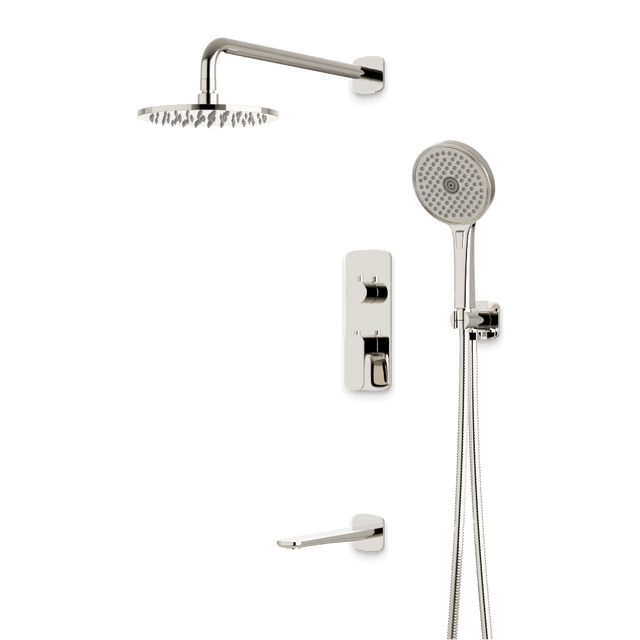 Artos Harmony Thermostatic Shower Trim Kit with Hand Shower, Tub Filler in Polished Nickel – 8" Shower Head Size – PS120W8TRPN