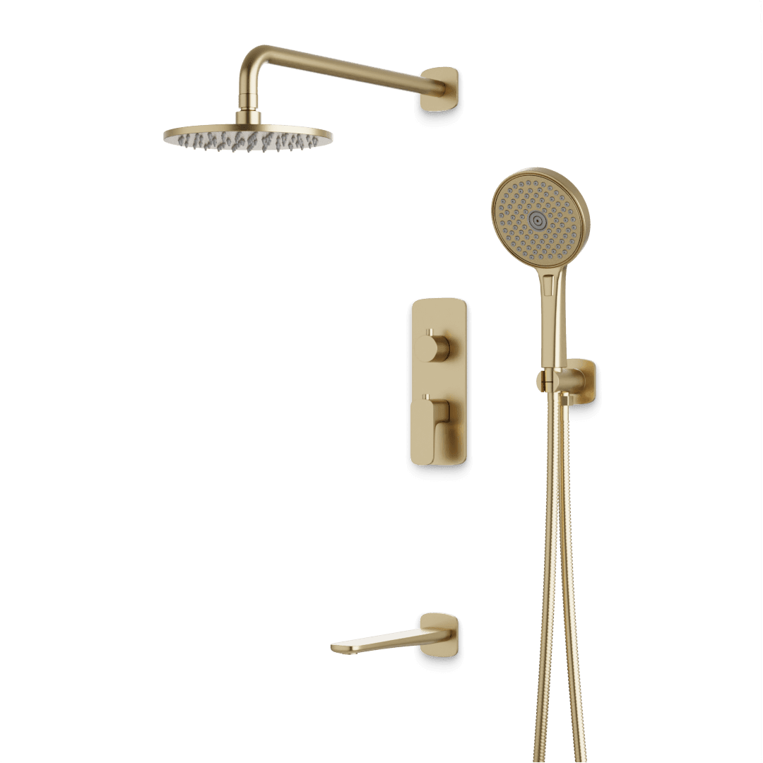 Artos Harmony Thermostatic Shower Trim Kit with Hand Shower, Tub Filler in Satin Brass – 12" Shower Head Size – PS120W12TRSB