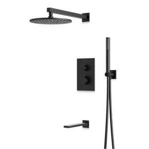 Artos Otella Thermostatic Shower Trim Kit with Hand Shower, Tub Filler in Matte Black – Wide Control Trim Style – PS121BK