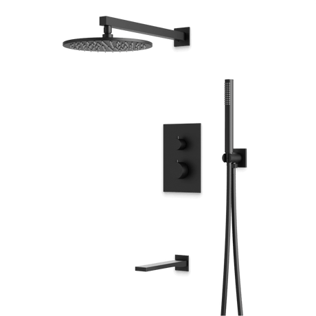 Artos Otella Thermostatic Shower Trim Kit with Hand Shower, Tub Filler in Matte Black – Wide Control Trim Style – PS121BK