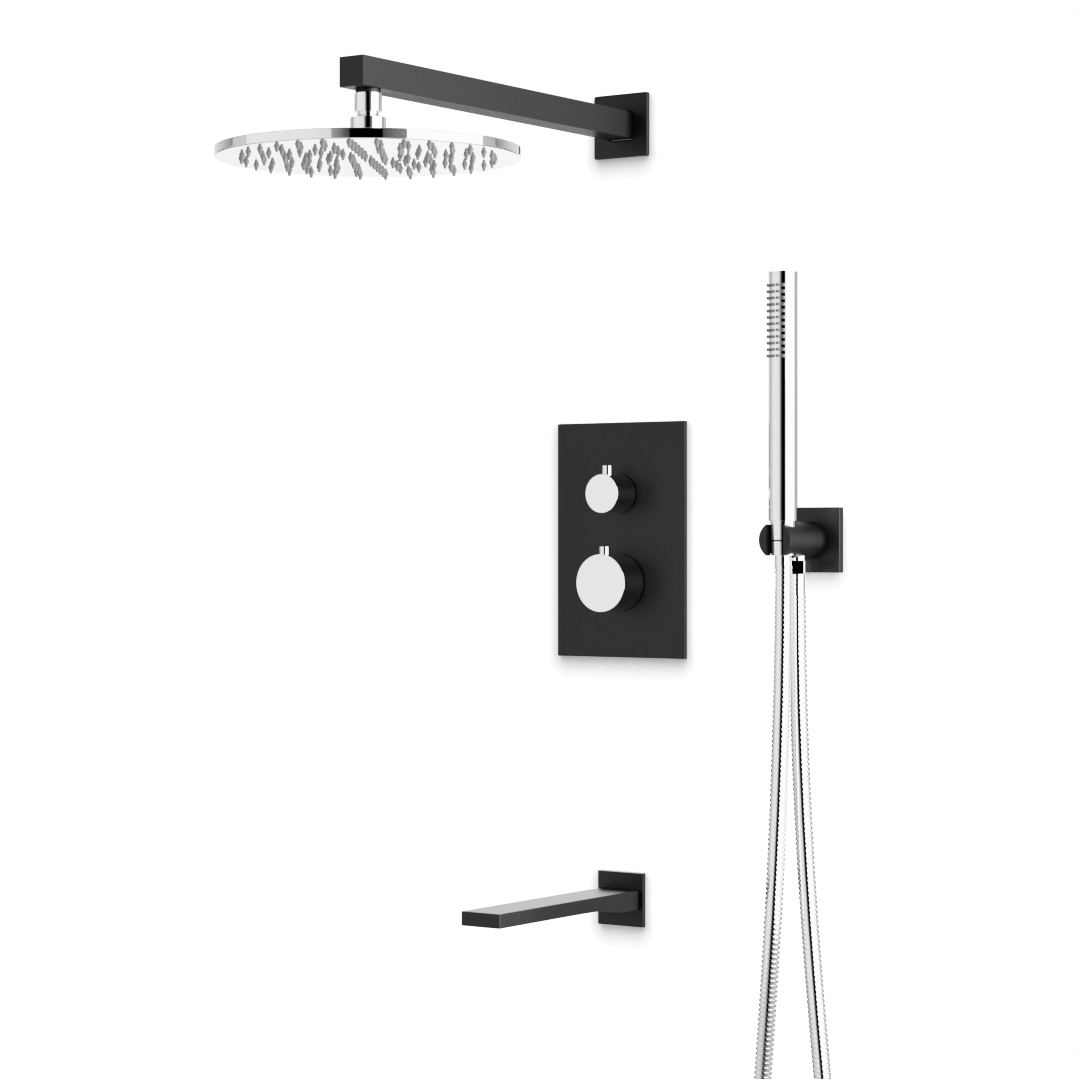 Artos Otella Thermostatic Shower Trim Kit with Hand Shower, Tub Filler in Chrome/Matte Black – Wide Control Trim Style – PS121CHB