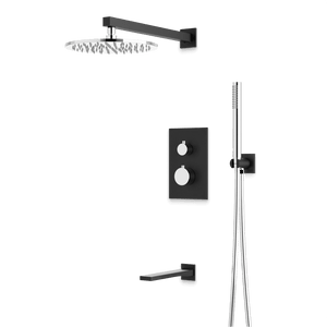 Artos Otella Thermostatic Shower Trim Kit with Hand Shower, Tub Filler in Chrome/Matte Black – Wide Control Trim Style – PS121CHB