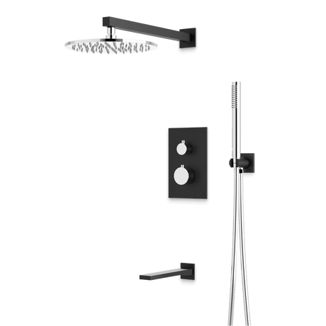 Artos Otella Thermostatic Shower Trim Kit with Hand Shower, Tub Filler in Chrome/Matte Black – Wide Control Trim Style – PS121CHB