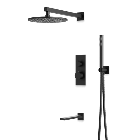 Artos Otella Thermostatic Shower Trim Kit with Hand Shower, Tub Filler in Matte Black – Wide Control Trim Style – PS121BK