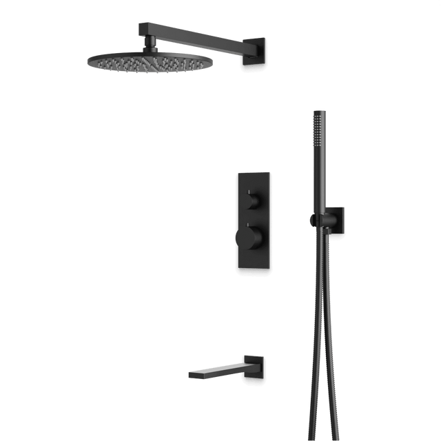 Artos Otella Thermostatic Shower Trim Kit with Hand Shower, Tub Filler in Matte Black – Wide Control Trim Style – PS121BK