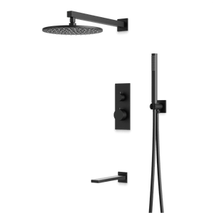 Artos Otella Thermostatic Shower Trim Kit with Hand Shower, Tub Filler in Matte Black – Wide Control Trim Style