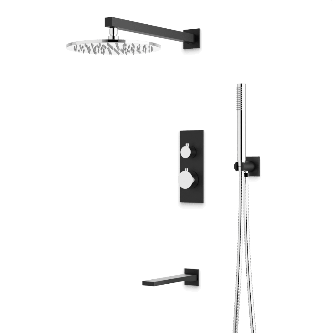 Artos Otella Thermostatic Shower Trim Kit with Hand Shower, Tub Filler in Chrome/Matte Black – Wide Control Trim Style – PS121CHB