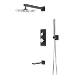 Artos Otella Thermostatic Shower Trim Kit with Hand Shower, Tub Filler in Chrome/Matte Black – Wide Control Trim Style – PS121CHB