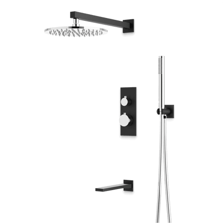 Artos Otella Thermostatic Shower Trim Kit with Hand Shower, Tub Filler in Chrome/Matte Black – Wide Control Trim Style – PS121CHB