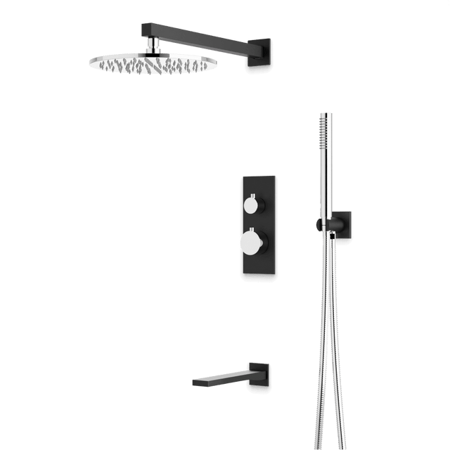 Artos Otella Thermostatic Shower Trim Kit with Hand Shower, Tub Filler in Chrome/Matte Black – Wide Control Trim Style – PS121CHB