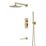 Artos Otella Thermostatic Shower Trim Kit with Hand Shower, Tub Filler in Satin Brass – Wide Control Trim Style – PS121SB