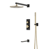 Artos Otella Thermostatic Shower Trim Kit with Hand Shower, Tub Filler in Satin Brass/Matte Black – Wide Control Trim Style – PS121SBB