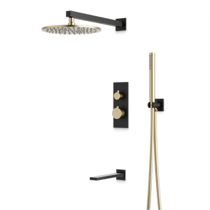 Artos Otella Thermostatic Shower Trim Kit with Hand Shower, Tub Filler in Satin Brass/Matte Black – Wide Control Trim Style – PS121SBB