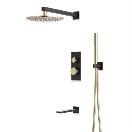 Artos Otella Thermostatic Shower Trim Kit with Hand Shower, Tub Filler in Satin Brass/Matte Black – Wide Control Trim Style – PS121SBB