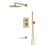Artos Otella Thermostatic Shower Trim Kit with Hand Shower, Tub Filler in Satin Brass – Wide Control Trim Style – PS121SB