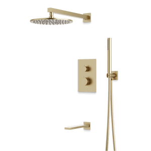 Artos Otella Thermostatic Shower Trim Kit with Hand Shower, Tub Filler in Satin Brass – Wide Control Trim Style – PS121SB
