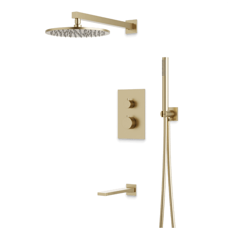 Artos Otella Thermostatic Shower Trim Kit with Hand Shower, Tub Filler in Satin Brass – Wide Control Trim Style – PS121SB