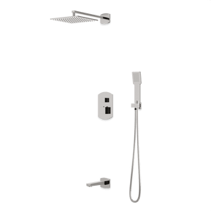 Artos Transitional Thermostatic Shower Trim Kit with Wall Mount Shower Head, Hand Shower, Tub Filler in Brushed Nickel – PS122BN