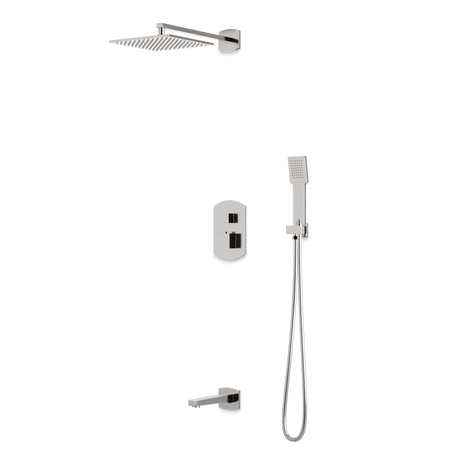Artos Transitional Thermostatic Shower Trim Kit with Wall Mount Shower Head, Hand Shower, Tub Filler in Brushed Nickel – PS122BN