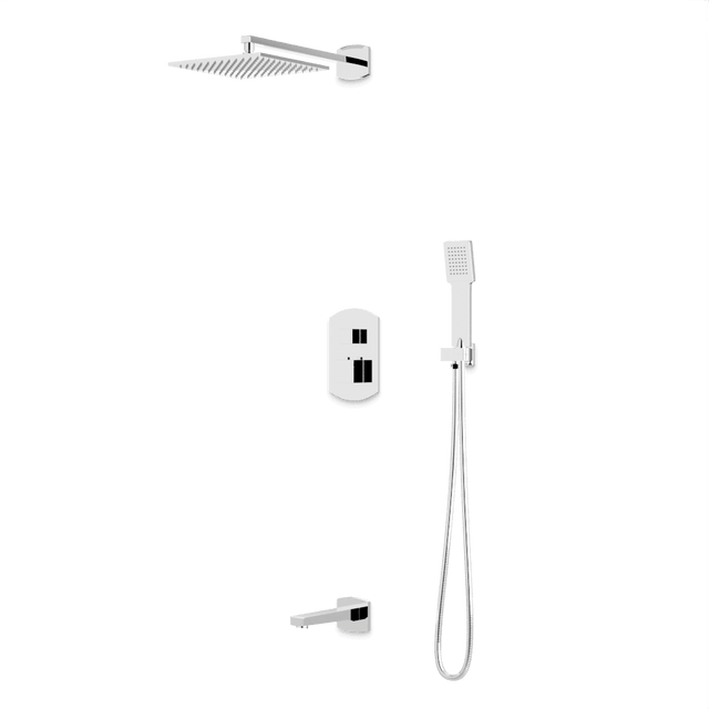Artos Transitional Thermostatic Shower Trim Kit with Wall Mount Shower Head, Hand Shower, Tub Filler in Chrome – PS122CH