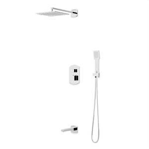 Artos Transitional Thermostatic Shower Trim Kit with Wall Mount Shower Head, Hand Shower, Tub Filler in Chrome