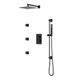 Artos Square Thermostatic Shower Trim Kit with Wall Mount Shower Head, Hand Shower on Slide Bar, Body Jets in Matte Black – PS123BK