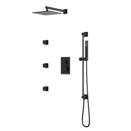Artos Square Thermostatic Shower Trim Kit with Wall Mount Shower Head, Hand Shower on Slide Bar, Body Jets in Matte Black – PS123BK