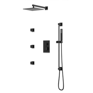 Artos Square Thermostatic Shower Trim Kit with Wall Mount Shower Head, Hand Shower on Slide Bar, Body Jets in Matte Black