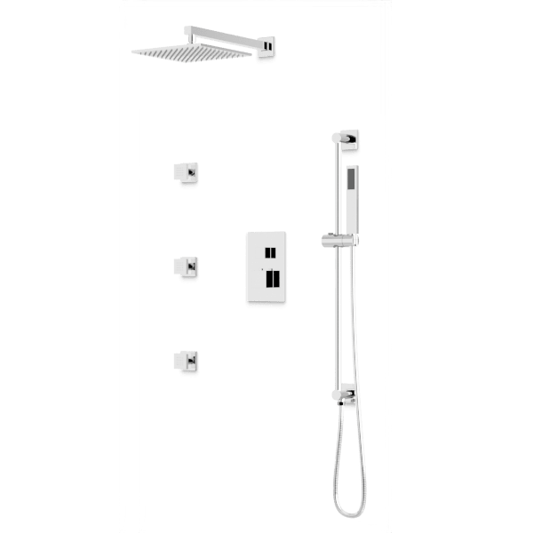 Artos Square Thermostatic Shower Trim Kit with Wall Mount Shower Head, Hand Shower on Slide Bar, Body Jets in Chrome – PS123CH