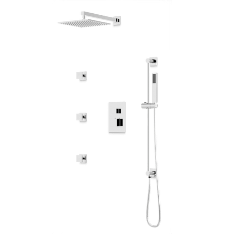 Artos Square Thermostatic Shower Trim Kit with Wall Mount Shower Head, Hand Shower on Slide Bar, Body Jets in Chrome – PS123CH