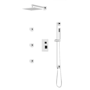 Artos Square Thermostatic Shower Trim Kit with Wall Mount Shower Head, Hand Shower on Slide Bar, Body Jets in Chrome