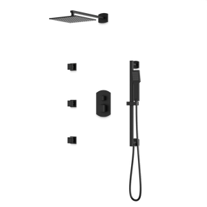 Artos Transitional Thermostatic Shower Trim Kit with Wall Mount Shower Head, Hand Shower on Slide Bar, Body Jets in Matte Black