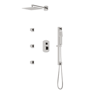 Artos Transitional Thermostatic Shower Trim Kit with Wall Mount Shower Head, Hand Shower on Slide Bar, Body Jets in Brushed Nickel – PS126BN