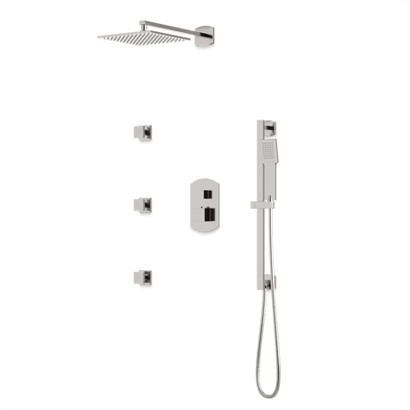 Artos Transitional Thermostatic Shower Trim Kit with Wall Mount Shower Head, Hand Shower on Slide Bar, Body Jets in Brushed Nickel – PS126BN