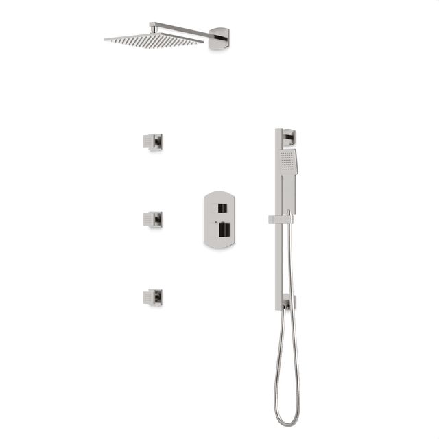 Artos Transitional Thermostatic Shower Trim Kit with Wall Mount Shower Head, Hand Shower on Slide Bar, Body Jets in Brushed Nickel – PS126BN