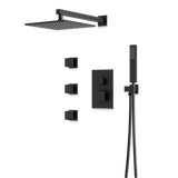 Artos Edge Thermostatic Shower Trim Kit with Wall Mount Shower Head, Hand Shower, Body Jets in Matte Black – Wide Control Trim Style – PS127BK