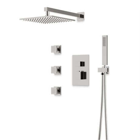 Artos Edge Thermostatic Shower Trim Kit with Wall Mount Shower Head, Hand Shower, Body Jets in Brushed Nickel – Wide Control Trim Style – PS127BN