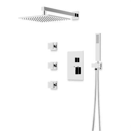 Artos Edge Thermostatic Shower Trim Kit with Wall Mount Shower Head, Hand Shower, Body Jets in Chrome – Wide Control Trim Style – PS127CH