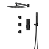 Artos Edge Thermostatic Shower Trim Kit with Wall Mount Shower Head, Hand Shower, Body Jets in Matte Black – Wide Control Trim Style – PS127BK